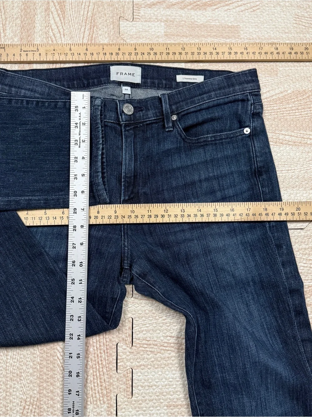 FRAME Denim L'Homme Slim Straight Blue Jeans Stretch Mens Size 32 X 30 LMH468